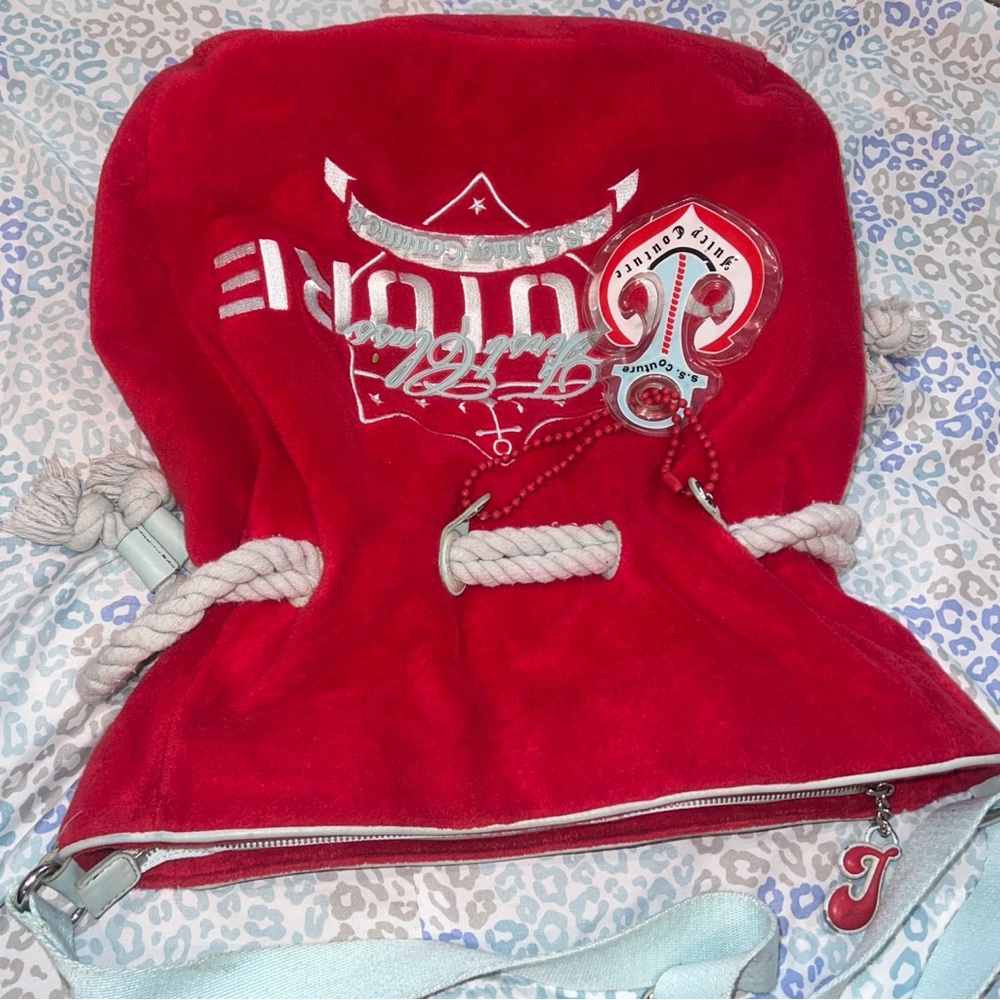 Vintage Red Juicy Couture Purse Tote Bag Handbag Y2K Terry Cloth First Class - Picture 10 of 12
